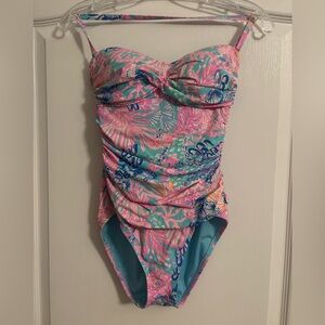 Lilly Pulitzer Womens Pink Aqua Tropical One-Piece Swimsuit size 2